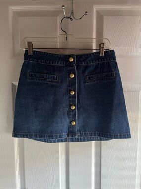 Lulu's Dark Blue Denim Button-Front Mini Skirt